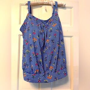 Lands' End Blue Checkered Floral swim top